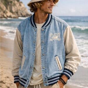 Men's Blue Denim Varsity Jacket